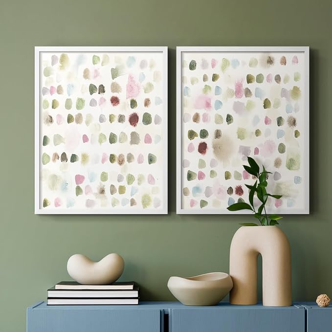 Renditions Gallery Set of 2 Peel & Stick Framed Prints, Hand Drawn Abstract Wall Art, Watercolor Seamless Pattern Wall Decor, Re-Stickable - Ready to Hang - 16"x20" - White Frame LT588