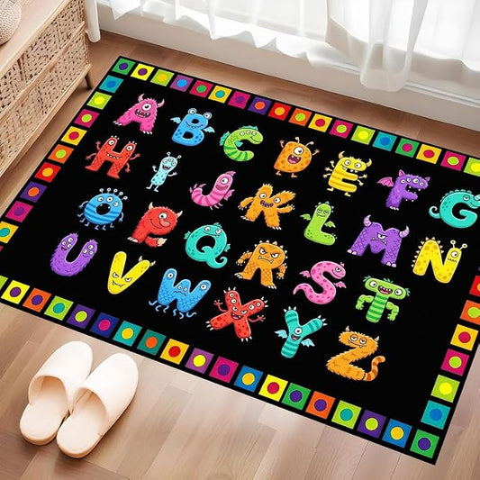 Alphabet Monster Area Rug for Kids 2'x3' Colorful ABC Learning Carpet Non Slip Educational Play Mat for Nursery Bedroom Playroom Classroom Entryway Living Room Home Decor
