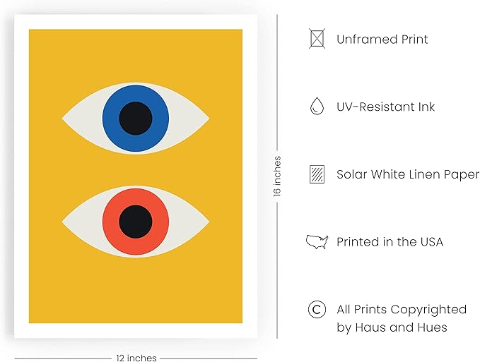 HAUS AND HUES Abstract Wall Art – Retro Geometric Prints, Bauhaus Style Evil Eye Artwork, Modern Contemporary Wall Decor (Unframed 12x16)