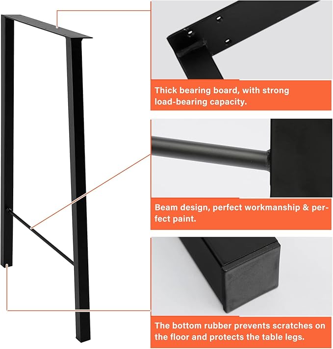 TC-HOMENY Table Legs 28 inches Set of 2 Furniture Legs Bench Legs Industry Metal Legs Coffee Table Desk