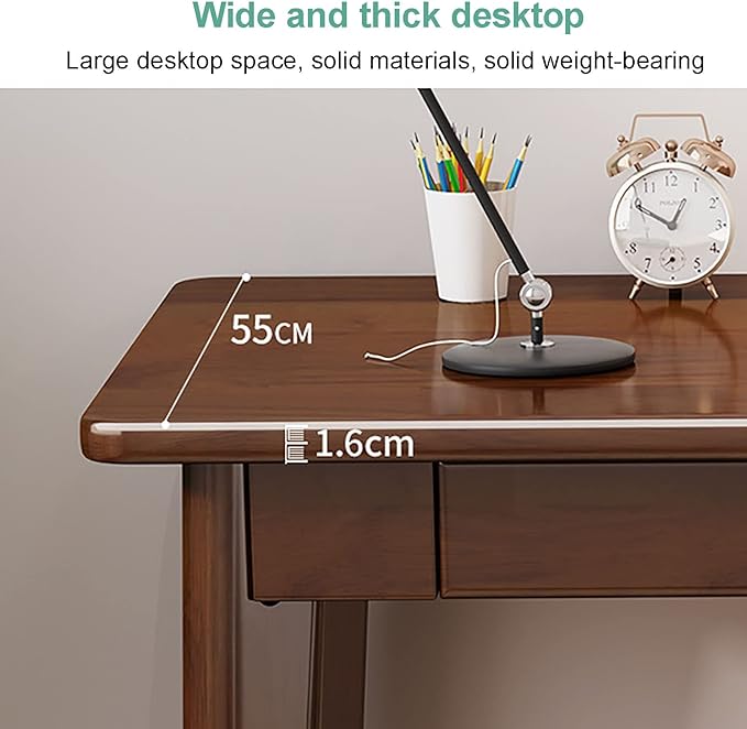 Solid Wood Writing Desk with Drawers,Mid-Century Modern Computer Desk Work Study Table,Simple Home Office Desk Workstation with Hook for Small Spaces(80x50x75cm(31x20x30inch), Wood)