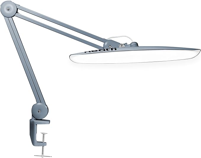 Neatfi XL Nail Desk Lamp with Clamp, 2200 Lumens, 20-Inch Wide Head, Dimmable 4 Levels, 6500K, LED Task Light for Manicure Table, Crafts, Workbench, Office (Non-CCT, Gray)