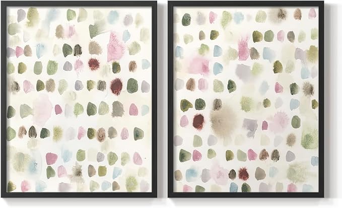 Renditions Gallery Set of 2 Peel & Stick Framed Prints, Hand Drawn Abstract Wall Art, Watercolor Seamless Pattern Wall Decor, Re-Stickable - Ready to Hang - 16"x20" - Black Frame LT588