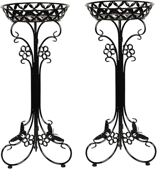 Sungmor Lightweight Metal Flower Pot Stands - 2 Pack 29.7 Inches Tall Black Plant Stand - Rustproof Potted Plant Holder Container Support - Indoor & Outdoor Elegant Corner Decorative Display Rack