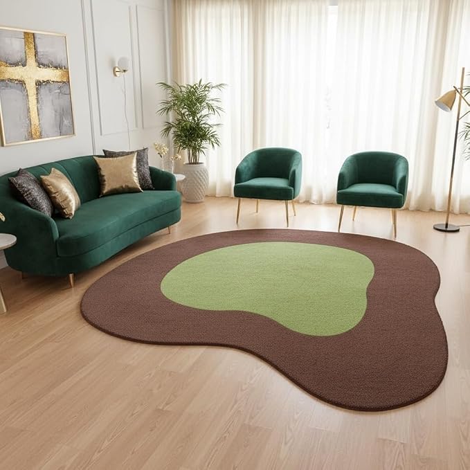Non Slip Irregular Shaped Area Rug 8ft Contemporary Aesthetic Irregular Rug for Living Room Bedroom Diningroom Office Minimalist Boho Playroom Nursery Dorm Low Pile Shag Washable Carpet Green Maroon