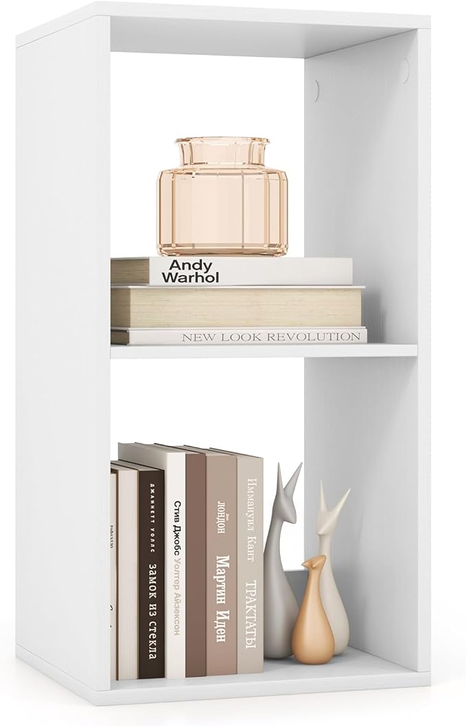 Tangkula 2-Cube Bookcase, 3-Tier Bookshelf with Open Compartments, Freestanding Cube Storage Organizer with Anti-Toppling Kits, Modern Display Shelf for Living Room, Study (1, White, 2-Cube)