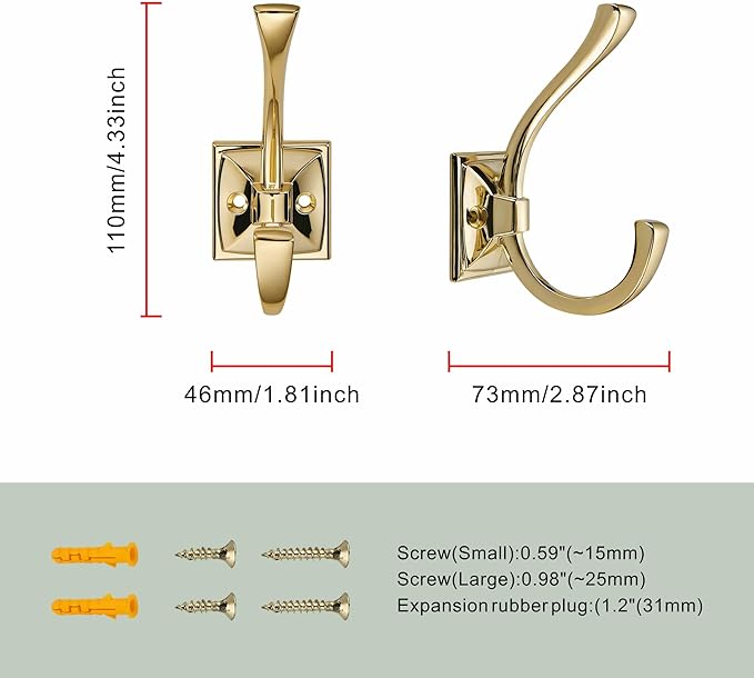 TUNNY 5 Pack Antique Design Wall Hanging Coat Hooks - Polished Gold Coat Hooks Towel Hook for Entry Shoe Cabinet, Wardrobe Bathroom Bedroom Furniture Hardware