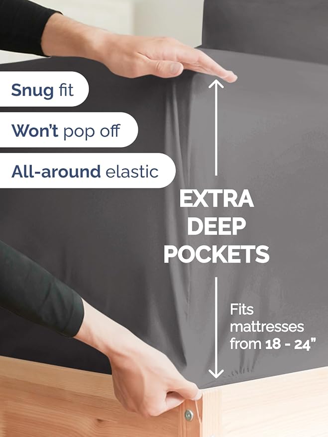 Extra Deep King Sheet Set - 6 Piece Breathable and Cooling Sheets - Hotel Luxury Bedding for Women, Men, Kids & Teens - Easy & Secure Fit - Soft, Wrinkle Free and Comfy w/ Extra Deep Pockets - Grey