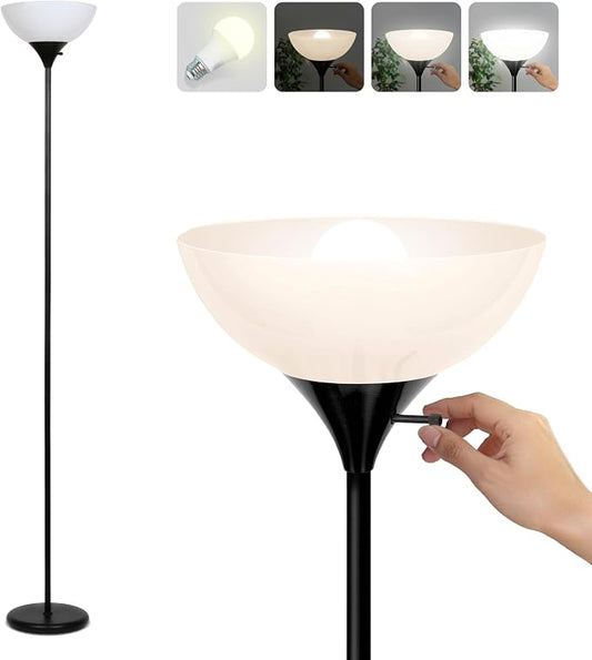 Brightech Sky Dome Dimmable LED Floor Lamp, Torchiere Floor Lamp for Living Room, Bedroom, & Office – Tall Torch Standing Lamp for Reading, Modern Home Decor – Jet Black