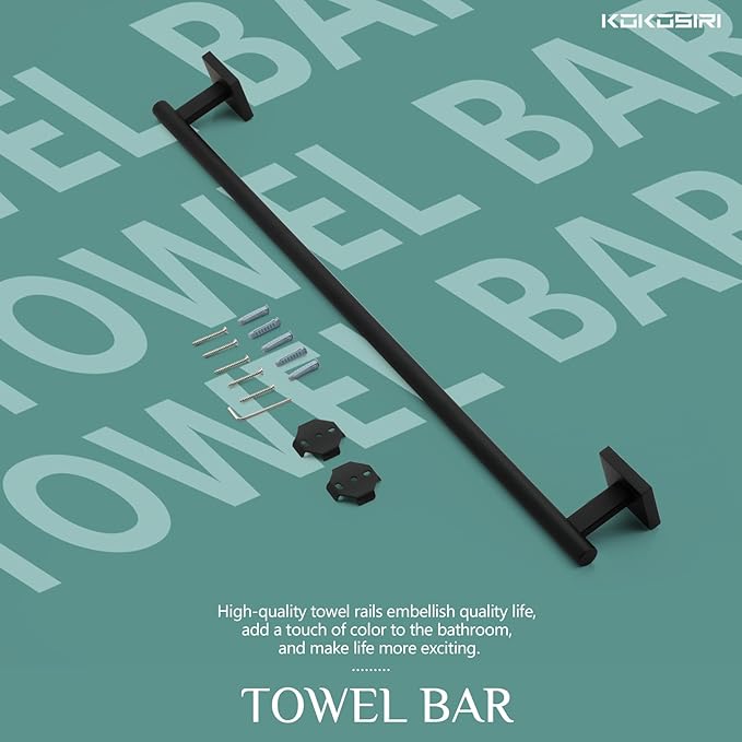 KOKOSIRI Towel Rails Bathroom Towel Bars Matte Black 24 Inch Bath Towel Holder for Cabinet Kitchen Wall Stainless Steel B4005BK-L24