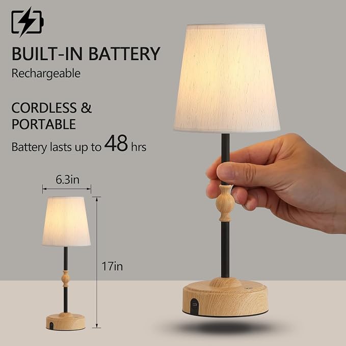 MEIXISUE Cordless Rechargeable Table Lamp with Dimmer,Portables Battery Operated Table Lamp,Touch Dimmable Desk Lamp with USB Port,Bedside Night Lamp for Patio Camping Restaurant Home