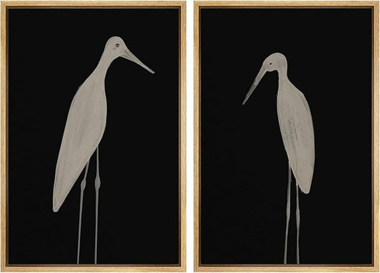 MUDECOR Framed Canvas Print Wall Art Minimalist Crane Silhouettes Illustrations Modern Art Decorative Bohemian Colorful for Living Room, Bedroom, Office - 24"x36"x2 Natural