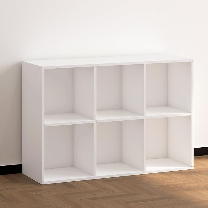 Wooden 6 Cube Storage Organizer with Closed Back Panel, White Cube Shelf Heavy Duty Cubby Storage Organizer with Compartments for Living, Display Shelf