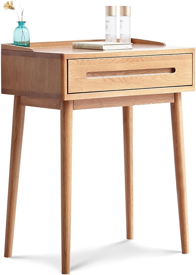 Solid Oak Wood Vanity Table Wood Desk with Drawer, Writing Desk Modern Desk Small Computer Desk for Bedroom Office (Log Color,15.74" D x 23.62" W x 30.7" H)