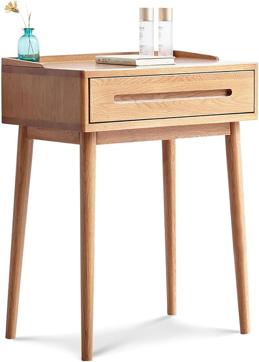 Solid Oak Wood Vanity Table Wood Desk with Drawer, Writing Desk Modern Desk Small Computer Desk for Bedroom Office (Log Color,15.74" D x 23.62" W x 30.7" H)