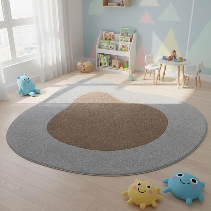 Gray Brown Odd Shaped Rugs 10ft Minimalist Abstract Shaped Rug for Playroom Livingroom Conference Room Non Slip Washable Asymmetrical Rug Stylish Home Office Guestroom Foldable Lightweight Carpet Mat