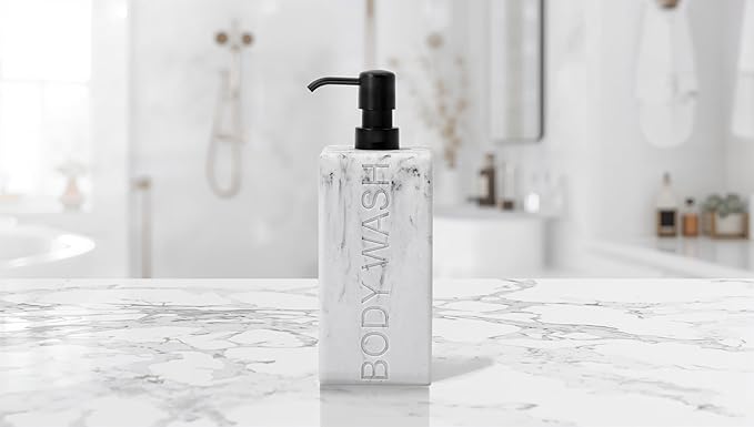 Rectangular Resin Dispenser Premium Bathroom Shampoo Conditioner Body Wash Bottle Modern Refillable Pump Design