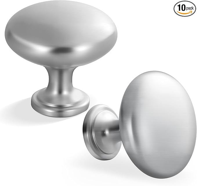 Lardmon 10 Pack Brushed Satin Nickel Round Cabinet Knobs 1.2 Inch(30.5mm) Dia. Drawer Knobs Modern Single Hole Cabinet Pulls Solid Kitchen Knobs Cabinet Handles Heavy Duty Kitchen Hardware for Dresser