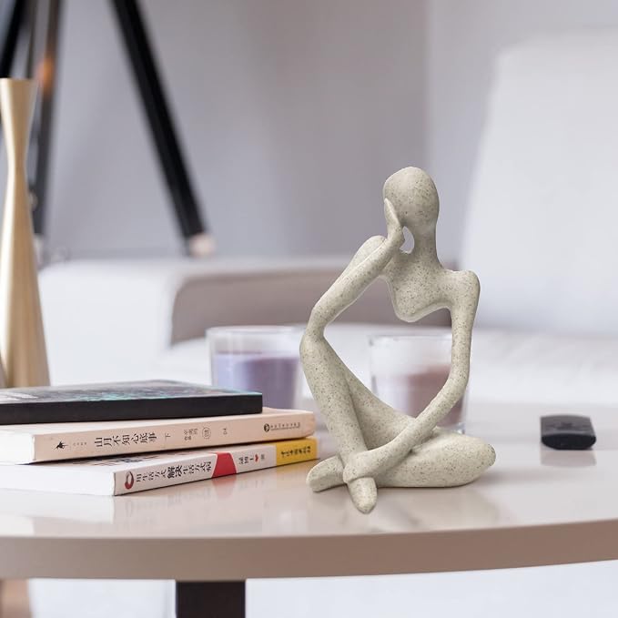 prosfalt Sandstone Resin Thinker Style Abstract Sculpture Statue Collectible Figurines Home Office Bookshelf Desktop Decor(Sandstone - Left Reverie)