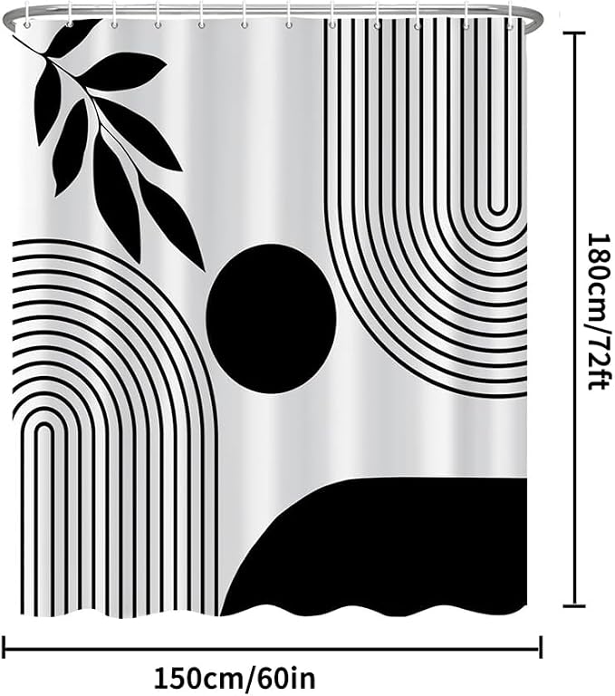 Boho Shower Curtain Mid Century Modern Shower Curtains for Bathroom Black and White Geometric Minimalist Abstract Bohemian Waterproof Fabric Bathroom Shower Curtain Set 60x72 Inch