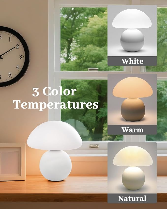 Mushroom Lamp Table Lamp for Bedroom,Desk Bedside Small Lamps for Living Room Night Stands,Mushroom Decor Cute Mini Modern Mid Century Lamps,Unique Aesthetic Home Living Room Decor(White)