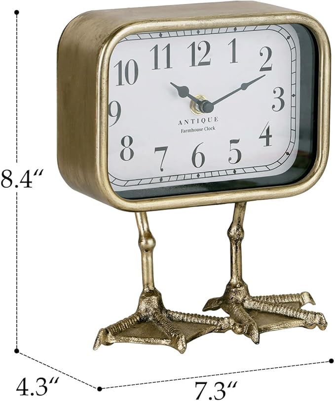 NIKKY HOME Vintage Table Top Clock, Cute Duck Paw Silent Shelf Desk Clock Battery Operated, Home Decor for Living Room, Mantel, Bedroom, Bedside - Gold