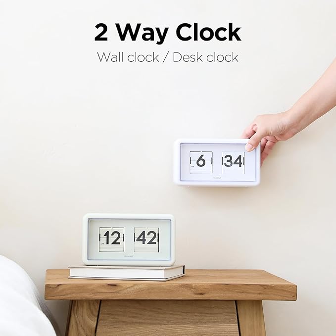 mooas Newtro Flip Desk Clock, Retro Design Auto Flip Clock, Automatic Turning Vintage Flip, Battery Powered, AM/PM, Home Décor Ideal for Home Office School Hotel Café (Olive)