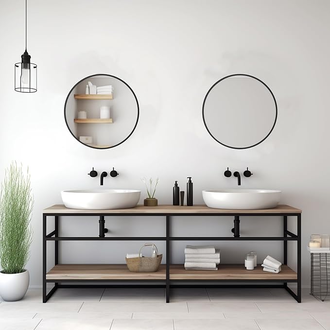 Sunniry Small Round Mirror, 16 inch Black Circle Mirror, Matte Metal Frame | High Definition Mirror, No Distortion, Easy Installation, Circular Mirrors for Bathroom, Bedroom, Vanity, Wall Decor.