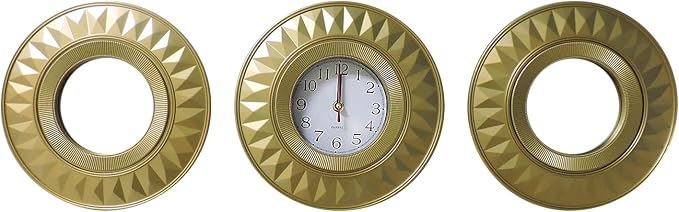 3 Pcs Gold Retro Sunburst Wall Decor Set, 9.8 Inch Round Clock & 2 Mirrors Wall Art, Vintage Sunburst Style Decor for Living Room Bedroom Bathroom, Lightweight & Easy to Install
