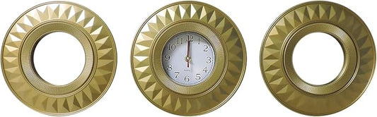 3 Pcs Gold Retro Sunburst Wall Decor Set, 9.8 Inch Round Clock & 2 Mirrors Wall Art, Vintage Sunburst Style Decor for Living Room Bedroom Bathroom, Lightweight & Easy to Install
