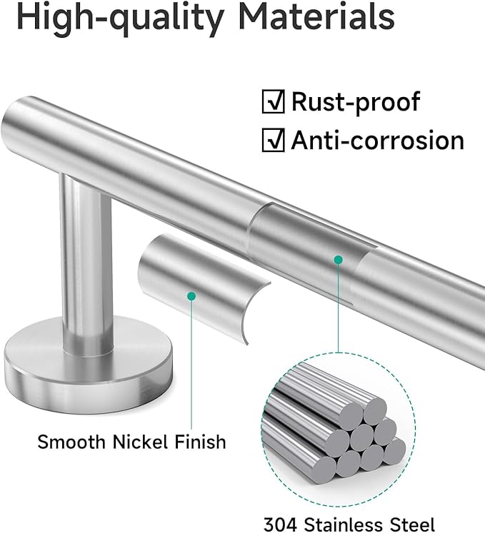 USHOWER 2-Pack Brushed Nickel Towel Bar, 24-Inch Towel Racks for Bathroom Wall-Mounted, SUS304 Stainless Steel Towel Rod (Total Length 26-Inch)