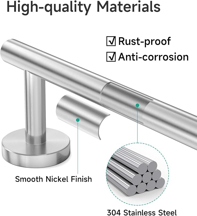 USHOWER Brushed Nickel Hand Towel Bar, 9-Inch Towel Racks for Bathroom Wall-Mounted, SUS304 Stainless Steel Towel Rod (Total Length 11-Inch)