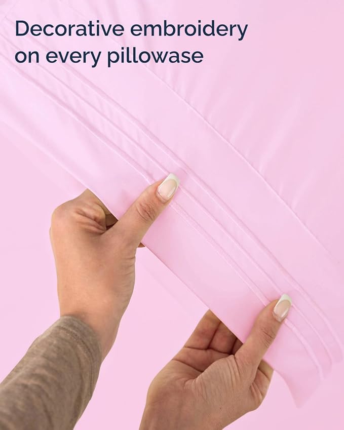 Twin XL Size 3 Piece Sheet Set - Comfy Breathable & Cooling Sheets - Hotel Luxury Bed Sheets for Women & Men - Deep Pockets, Easy-Fit, Soft & Wrinkle Free Sheets - Light Pink Oeko-Tex Bed Sheet Set