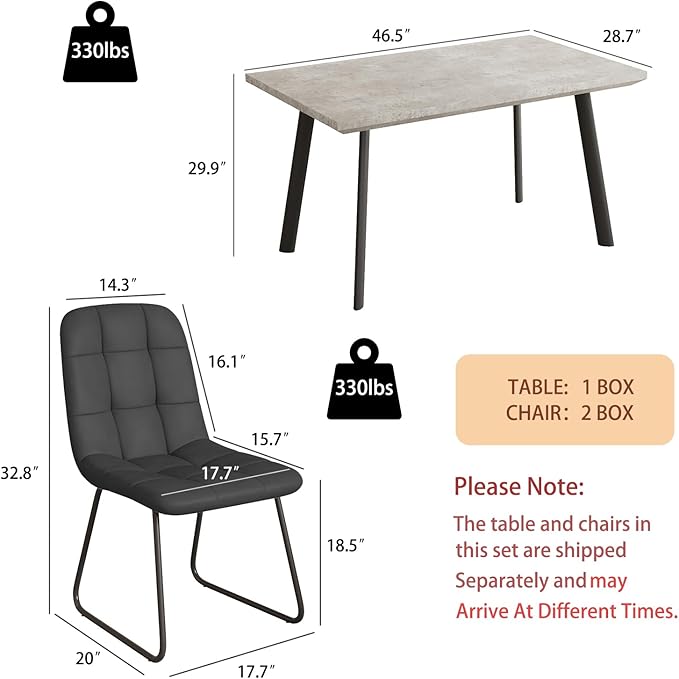 ZckyCine 46.5" Modern Grey Dining Table Set for 4, 5-Piece Kitchen & Dining Room Furniture with 4 Upholstered Chairs, Space Saving Small Dining Table Set for Apartment, Home, Breakfast Nook
