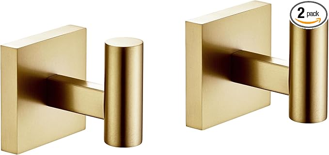 KOKOSIRI Robe Hooks Bathroom Towel Coat Hook for Bath Kitchen Wall 2 Pack Brushed Gold Stainless Steel B1013BG-P2