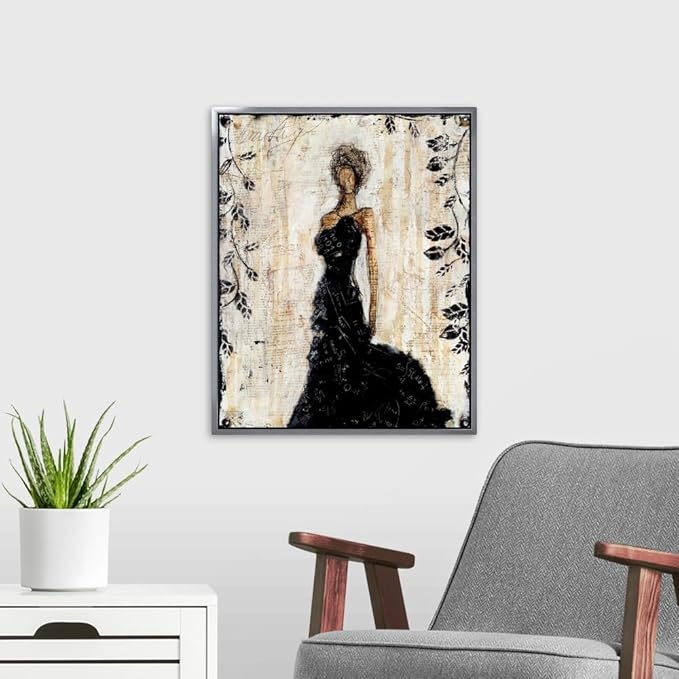 CANVAS ON DEMAND Dark Beauty White Float Framed Canvas Wall Art Print by Erin Ashley, Abstract, Contemporary, Figurative, Glam, Home Decor, Woman, Trendy Artwork, 16" x20in