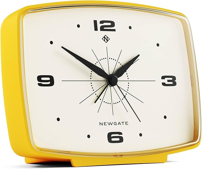 NEWGATE® Brooklyn Alarm Clock | Rectangular Retro Design | Citrus Yellow | Ideal for Bedside, Desk, Shelf & Mantel | Mid-Century Retro Bedroom & Office Accessory