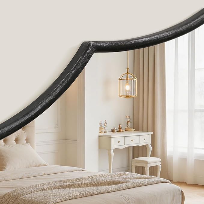 Besdomus Oversized Scalloped Black Mirror: 54"x34" Modern Minimalist Wood Frame Wall Mirror - Classical Fireplace Arched Mirrors for Bathroom/Dresser/Entryway/Living Room - Home Decor for Women