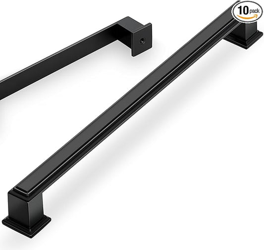 Lardmon 10 Pack 10 Inch(254mm) Hole Center Matte Black Modern Cabinet Pulls Kitchen Cabinet Handles Kitchen Cabinet Hardware Timeless Drawer Pulls for Dresser Cupboard Wardrobe, M-Black(10x10)