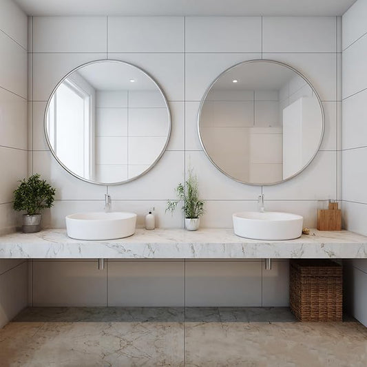 Sunniry Silver Round Mirror 24 inch, 2 Pack Silver Circle Mirror, Round Bathroom Mirrors Metal Frame for Bathroom, Bedroom, Living Room, Hallway.