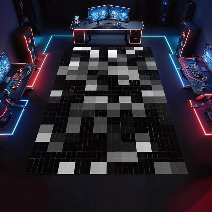 Modern Abstract Area Rugs, Black Gray White Geometry Carpet, Washable Non Slip Low Pile Soft Rug for Living Room Bedroom Decor Mat 4x5ft