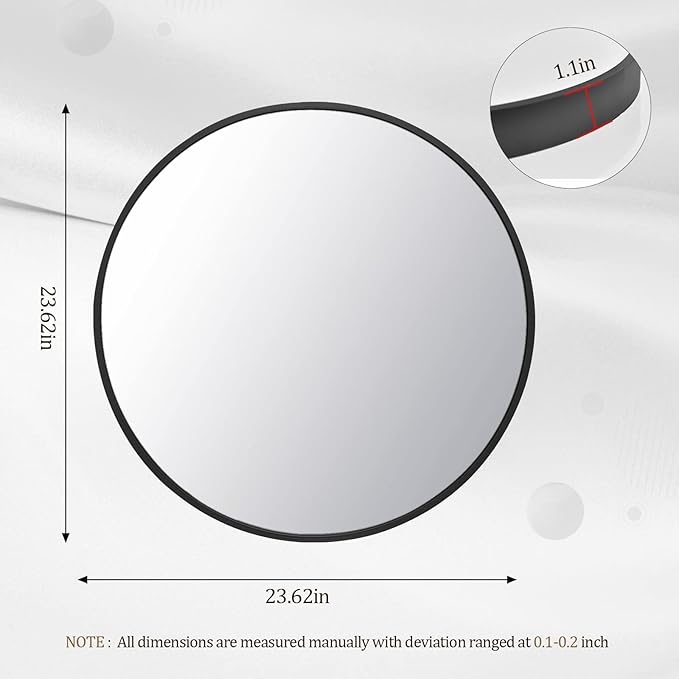 HARRITPURE Round Mirror 23.6" Black Wall Mounted Circle Mirror with Aluminum Alloy Frame Modern Design for Bathroom, Living Room, Vanity, Bedroom, Entryway