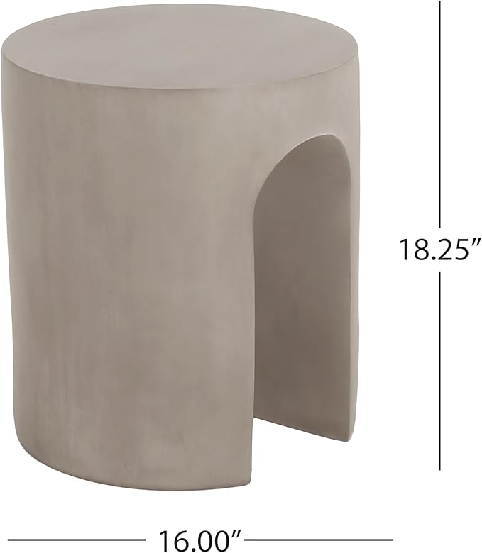 ø16'' Faux Concrete Cement Round Side Table End Table U-Shape, Modern Contemporary Minimalist Style, MGO Material for Indoor & Outdoor, No Assembly, Light Gray
