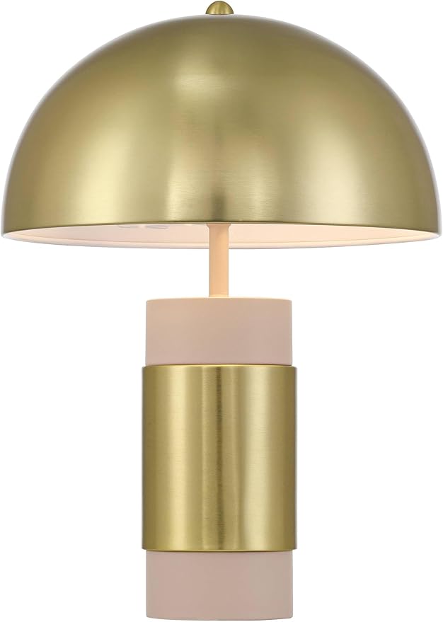 360 Lighting Delia 16" High Small Mushroom Mid Century Modern Accent Table Lamp Gold Antique Brass Finish Metal Single Shade Living Room Bedroom Bedside Nightstand House Office Home Reading