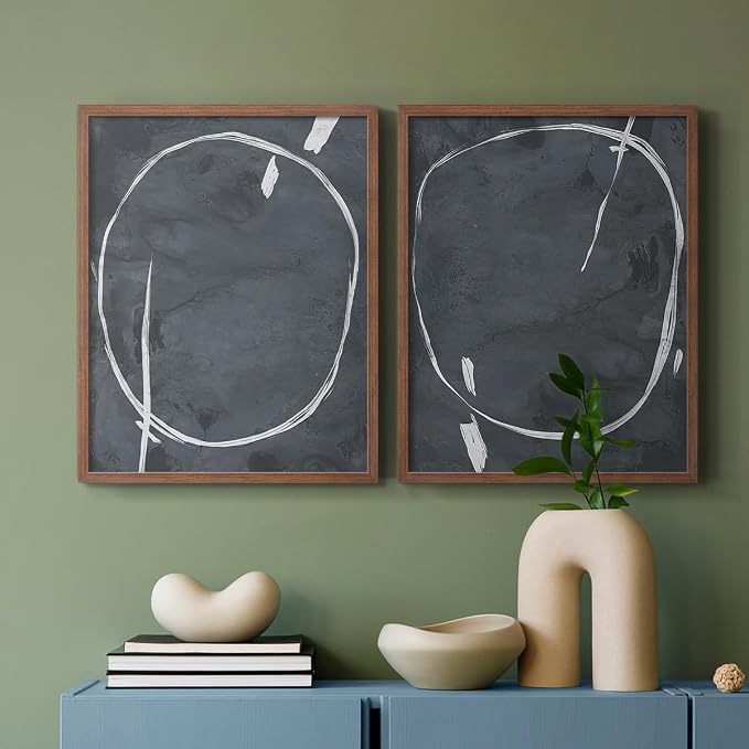 Renditions Gallery Set of 2 Peel & Stick Framed Prints, Abstract Wall Art, Circular Momentum Design Wall Decor, Re-Stickable - Ready to Hang - 22"x28" - Walnut Frame LT588