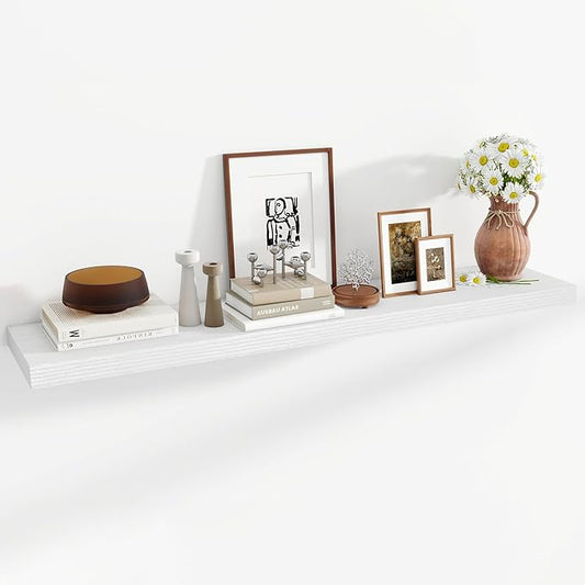 55 Inch Floating Shelves, 12 Inch Deep Floating Shelves for Wall, Floating Shelf with Invisible Brackets, 55 Inch Wide x 12 Inch Deep Wall Shelves for Bathroom, Bedroom, Living Room,1 Pack,White