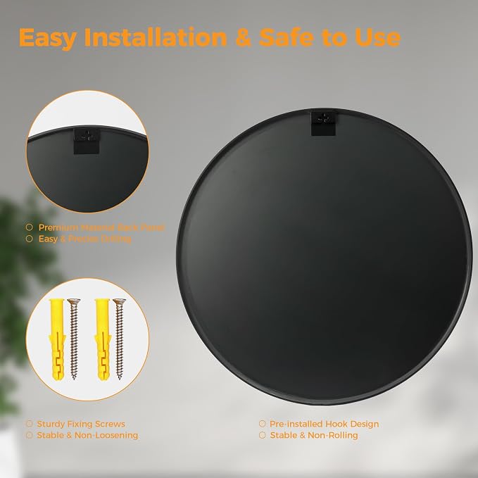 Sweetcrispy Round Bathroom Mirror for Over Sink, 20 Inch Wall Mounted Vanity Mirror with Matte Metal Frame, Decor for Bathroom, Entryway, Bedroom, Black