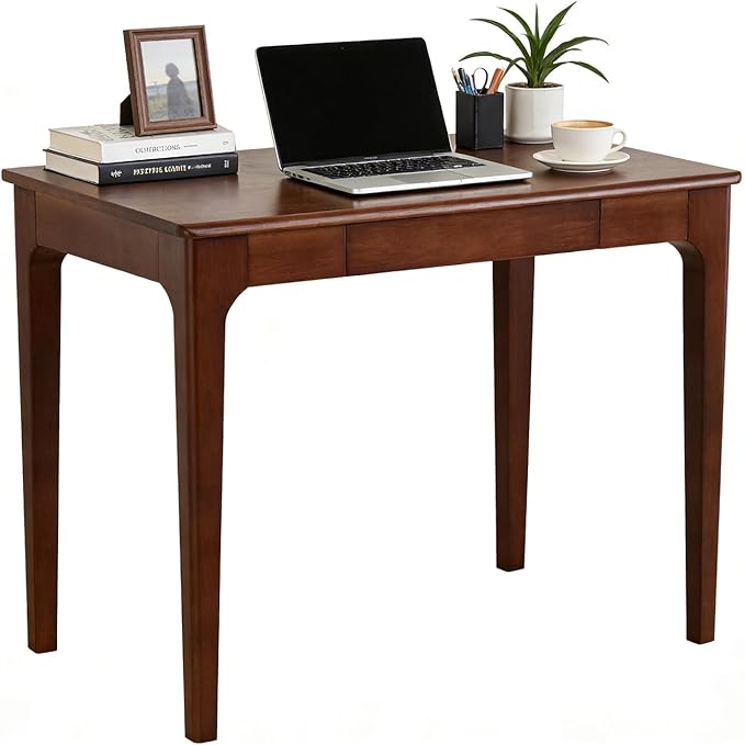 Solid Wooden Desk with Drawers, Small Writing Desk with Drawers for Computer, PC Desk for Work, Study or Gaming, Easy to Assemble (Walnut, 31.5IN)