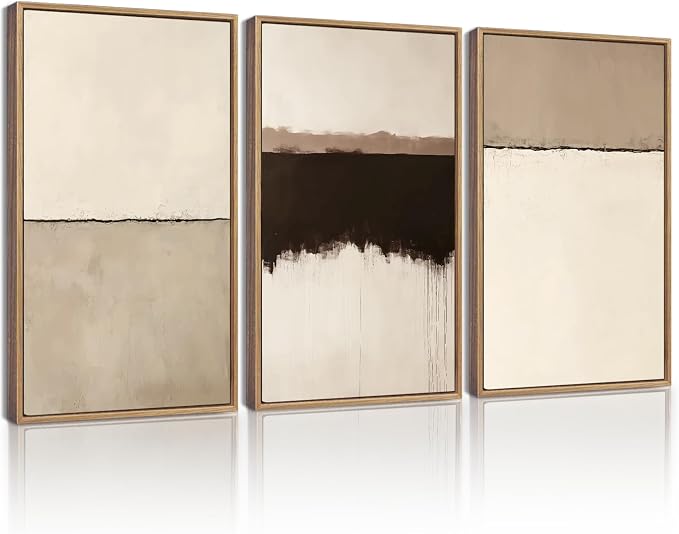 KUVIOKE Abstract Framed Wall Art Minimalist Beige Gray Pastel Watercolor Wall Decor Modern Illustration Neutral Art Painting Home Decor 12x16in (Natural Framed)