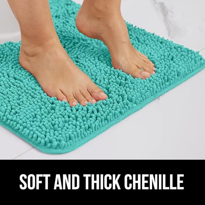 GORILLA GRIP Bath Rug Mat 30x20, Thick Soft Absorbent Chenille, Quick Dry Microfiber Mats, Rubber Backing Washable Shower Floor Rugs, US Designed Bathroom Bathmat Home Decor Accessories, Turquoise